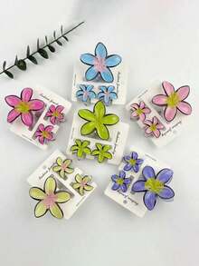 3pcs/18pcs Graffiti Flower Hair Clips Set, 8cm & 4cm Combo, ABS Material Versatile & Cute Hibiscus Hair Claws, Suitable For Women's Daily Life, Casual, Party, Commute, Beach Holiday - Hair Accessories, Best Gift Choice For Celebrating Festivals, Birthdays, Anniversaries Or Graduations