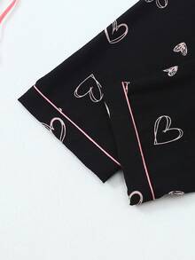6pc Heart Print Short Sleeve Shorts Pajama Set For Women - Black - View 10