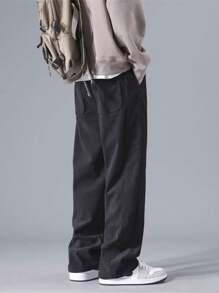 Men's Corduroy Straight Leg Pants, Solid Color Versatile Casual Loose Fit Sweatpants For Spring And Autumn
