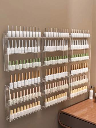 1pc/2pcs Nail Polish Display Rack, Wall-Mounted PET Material Storage Rack, Multi-Layer Storage Rack, Nail Polish Storage Box, For Holding Nail Polish Tools, Home Wall Mounted Cosmetic Rack, Can Store Nail Polish, Perfume, Nail Polish Boxes, Eyeshadow Palettes, Suitable For Bathroom, Bedroom, Dorm, Beauty Salon,Gifts For Women,Christmas Gifts,Gift Ideas For Women