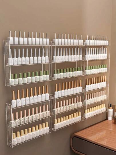 1件/2件装指甲油展示架，壁挂式PET材质收纳架，多层收纳架，指甲油收纳盒，可放置指甲油工具，家用壁挂式化妆品架，可收纳指甲油、香水、指甲油盒、眼影盘等，适用于浴室、卧室、宿舍、美容院等场所，是送给女性的礼物，也是圣诞礼物和送礼佳品。
