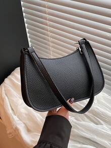 New Fashion Simple Shoulder Bag For Women, Casual Commuter Underarm Bag, Niche Black Pebble Texture Solid Color Handbag, Suitable For Valentine's Day Gift And Daily Use , Old Money
