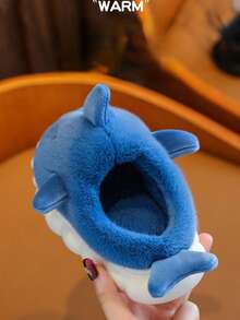 Kids Cute Cartoon Shark Pattern Thermal Slippers, Toddler Boys Girls Thick Plush Fur House Shoes