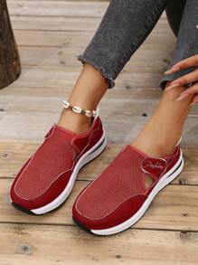 Women's New Round Toe Thick Sole Casual Sneakers, Mesh Fabric Upper For Comfort & Breathability, Hook And Loop Design For Easy On/Off, Non-Slip & Durable Sole, Fashion Versatile, Suitable For Daily Casual, Sports, Running, Hiking, Walking
