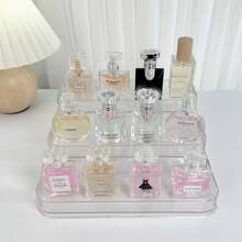 Organizer per trucco in acrilico a 3 ripiani, supporto da bancone in plastica lucida, scatola di stoccaggio cosmetici portatile, adatta per vanità, scrivania, cucina e bagno, senza elettricità richiesta
