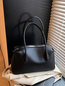 新款时尚女士纯色简约 PU 皮革单肩包，纹理设计，别致复古风格，适合约会、购物，百搭优雅