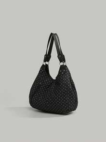 2025 New Korean Style Polka Dot Canvas Tote Bag For Women, Large Capacity Solid Color Casual Commuter Shoulder Underarm Bag