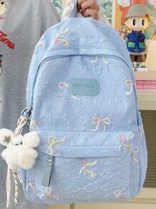Esta mochila está muy orientada al diseño y está decorada con lazos. Según los diferentes usos de las mochilas, se dividen en mochilas para computadoras portátiles, mochilas deportivas, mochilas de moda, mochilas escolares, bolsas con correas, mochilas militares, bolsas de montañismo, etc.