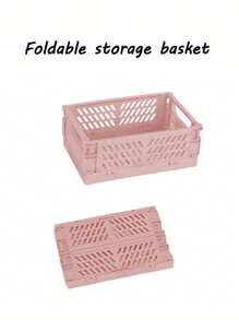 1pc Mini/Large Foldable Plastic Storage Basket, Desktop Collapsible Storage Box, Student Stationery Organizer Shelf, Small Item & Cosmetic Storage Basket, Stackable