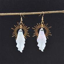 1 Pair Bohemian Retro Style Hoop Earrings, Fashion Simple Ghost Pendant Earrings, Suitable For Women Daily Party Accessories, Halloween Jewelry Gift