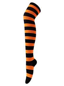 1 Pair Thigh High Socks, Anime Cosplay Role Play Style Striped & Solid Colors, Fall Socks - Multicolor - View 31