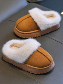 儿童拖鞋 秋冬保暖休闲 男童女童小中大码 学生室内家居毛绒拖鞋 亲子款 软底防滑厚底 灰/粉/驼色 防尘保暖情侣拖鞋 - 紫紅色 - 查看 4