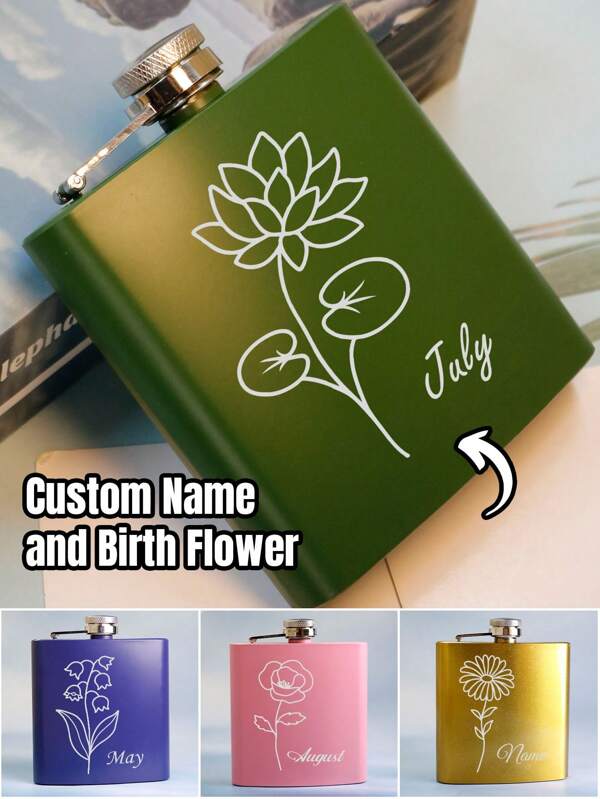 Custom Birth Flower And Name Portable Hip Flask,Personalized Flask For Men,Customized Name Liquor Flask,Customizable Stainless Steel Flask,Groomsmen Flask,Bachelor Party Gifts,Wedding Gifts,Birthday Gifts,Valentine's Day,Best Man And Bridesmaid,Travel Essentials,Friend,Lovers,Men,Women,Boyfriend