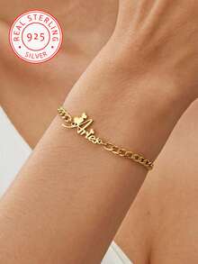 One Piece 925 Silver Customized Personalized English Name Bracelet, Exquisite Customized Gift, Christmas Gift, Birthday Gift For Her, Gift For Boyfriend, Girlfriend, Father, Mother, Family, Friends, Anniversary Gift, Birthday Gift, Graduation Gift, Prom Gift, Party Gift, Gold, Fashionable, Colorful, Vintage, Simplicity, Unisex, Casual, Cute, Customized, Personalized, Unique, Ideal Gift, Ideal Gift For Him. - Multicolor - View 2