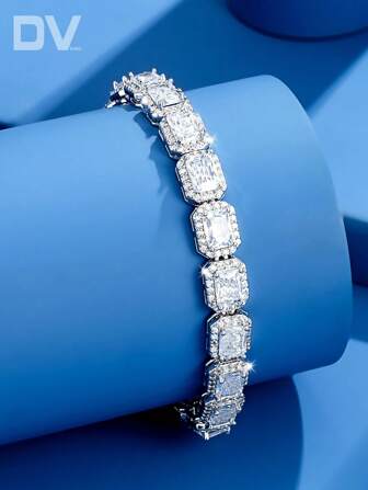 DV JEWELRY 1pc Women's Luxury Cubic Zirconia Plated White Gold Bracelet, Elegant Jewelry Gift For Dates, Weddings, Banquets, Anniversaries