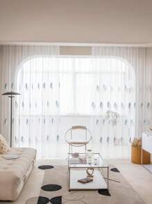 1pc Scandinavian Style Minimalist Modern Small Tree Embroidered Sheer Window Curtain Voile Panel