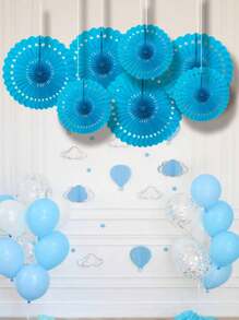3pcs/6pcs White & Blue Hollow Paper Fan Decoration, Wedding Party Ceremony Decor, Holiday Party Supplies For Christmas, Valentine's Day, Halloween