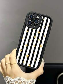 1 件条纹心形图案 2D 打印设计黑色 TPU 柔软防震保护手机壳，送给情侣、父母、朋友的绝佳礼物，兼容 11/12/13/14/11Pro Max/12Pro Max/13Pro Max/14Pro Max/XR/15/15 Pro/15 Pro Max/16/16 Pro/16 Pro Max，兼容 Galaxy/Redmi/OPPO/Vivo/OnePlus/Honor 防水防摔防刮