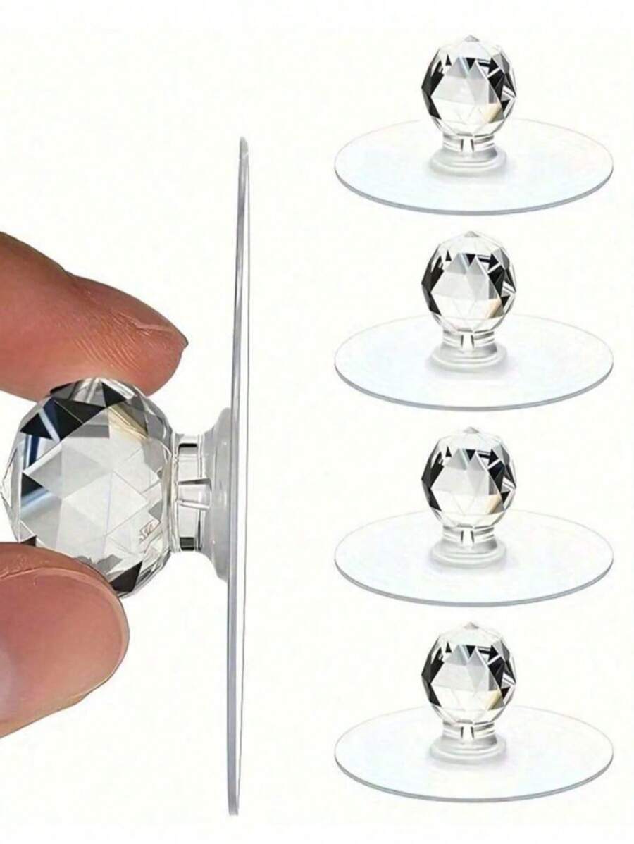 5pcs Transparent Crystal Door Knobs, Cabinet Drawer Door Knobs Handles, Self-Adhesive Handle With Hook, Furniture Door Decorative Hardware
