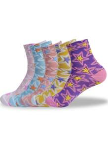 5 paires de chaussettes à motif étoile, mode, douces et confortables, convenant pour le port à l'intérieur et à l'extérieur, printemps/automne