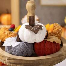 3pcs Mini Knitted Pumpkin Set, Nordic Warm Style Decor, Suitable As A Cozy Small Gift For Women, Autumn Bowl Filler, Farmhouse Style Tiered Tray Decor, Autumn Pumpkin Decor For Friends (Mini Autumn Set)