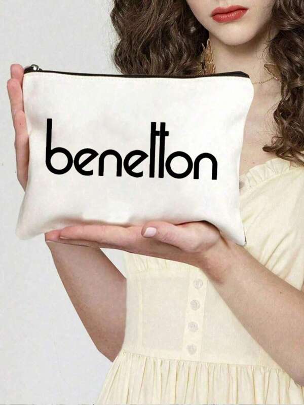 1pc Benetton Zipper Bag, Polyester Cosmetics Travel Bag, Toiletry Box Multi Functional Bag - Gift For Friends