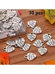 10pcs/20pcs/30pcs/60pcs/80pcs/100pcs Silver Heart & Letter "Made With Love" Pendant Charms For DIY Jewelry Crafting