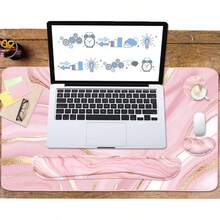 Large Mouse Pad Desk Dad, 4-In-1 Keyboard Wrist Rest Pad & Wrist Support Mouse Pad Set, Extended Desk Pad Waterproof Desk Home Office Study Game-Blue Marble - 粉紅金 - 查看 6