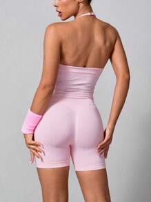 NcmRyu Women's Sexy Solid Color V-Neck Crop Top And Shorts Sports Set