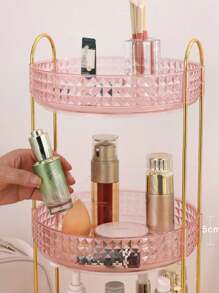 360° Rotating Diamond Pattern Acrylic Makeup Organizer Box, Vanity Countertop Cosmetic Storage Rack For Lipstick, Skincare, Perfume And Beauty Products