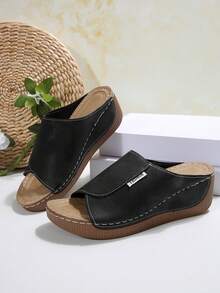 女式厚底拖鞋，字母印花波西米亚休闲运动风格，海滩和家居，夏季