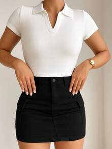 Women's Polo Shirt Short Sleeve Cotton - 1 TẮT 1 NÂU - Xem 2