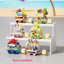 1 pieza/3 piezas [Aleatorio] Kit de ensamblaje de bloques de construcción micro de camión de helados, compatible con el modelo de coche de aperitivos de la escena de la calle, gran regalo para fotografía, festivales, cumpleaños, vuelta al colegio para amigos