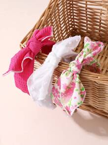 3pcs Stylish Pink Flower Print Headbands For Women, Cute Bow Hair Hoop, Suitable For Daily, Vacation And Outdoor Matching, Bow Accessories, Hairband Headband For Women, Hair Accessories,