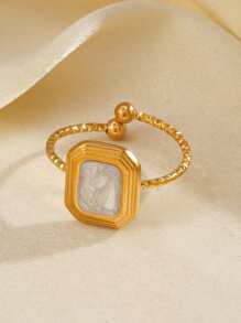 1 pieza Anillo de acero inoxidable de moda con diseño geométrico simple, apto para uso diario