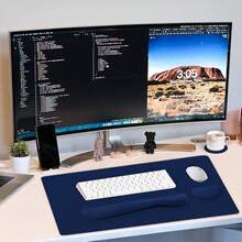 Large Mouse Pad Desk Dad, 4-In-1 Keyboard Wrist Rest Pad & Wrist Support Mouse Pad Set, Extended Desk Pad Waterproof Desk Home Office Study Game-Blue Marble - Dark Blue - View 7