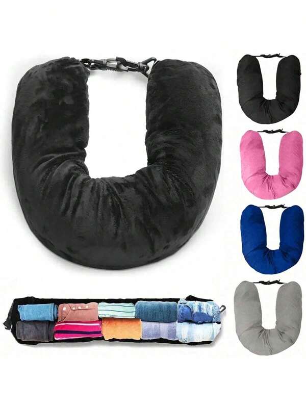 Travel Neck Pillow With Large Capacity Adjustable Travel Neck Pillow With Long Zipper,Pillow You Stuff With Clothes – Transforms Into Extra Luggage Without Excess Fees - Fits Up To 3 Days Of Travel Essentials Eye Mask Sleep Mask Eye Cover Blindfold Travel Foot Rest Footrest Foot Hammock Leg Rest For Sleep For Travel For College Dorm Blockout Light Upgrade Your Sleep Quality Perfect For Stress Relief Rejuvenate Tired Eyes