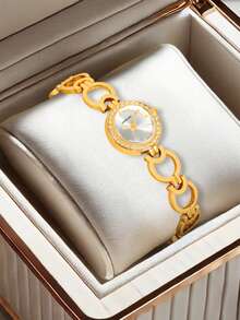 女士金色表链钢表带韩版时尚水晶精致女生学生石英腕表