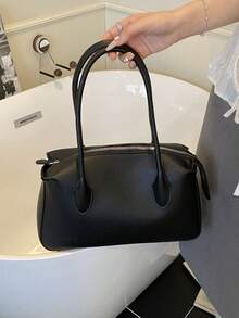 新款时尚女士纯色简约 PU 皮革单肩包，纹理设计，别致复古风格，适合约会、购物，百搭优雅