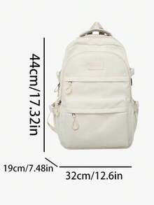 新款多层设计背包，简约百搭，大容量校园风背包，适合上学和旅行，男女通用返校用品 - 白色 - 查看 9