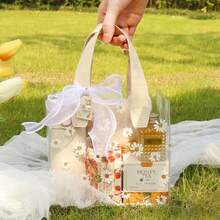 4 bolsas de regalo de PVC transparente con estampado de margaritas lindas, reutilizables y estéticas para obsequios de fiesta