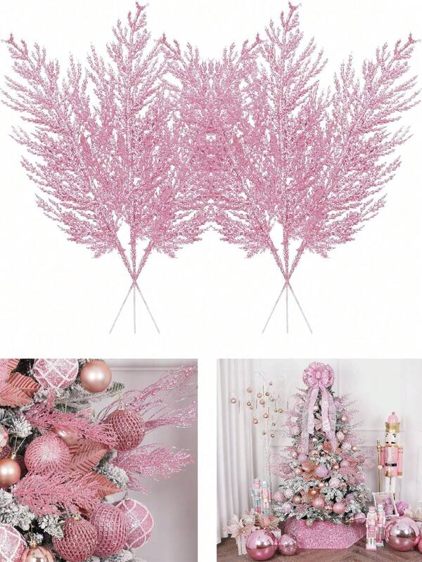 20pcs/10pcs-Christmas Glitter Needles Christmas Sequins Pine Needles Christmas Customized And Hanging Artificial Pine Leaves Cedar Stems Christmas Leaf Stems DIY Crafts Garland Home Decor, Pink Christmas Decor,Pink Sequins Artificial Pine Needles Faux Christmas Floral Picks Branches Table Top Custom Stand Christmas Tree Garland Wedding Bouquet Winter Holiday Holiday Decoration