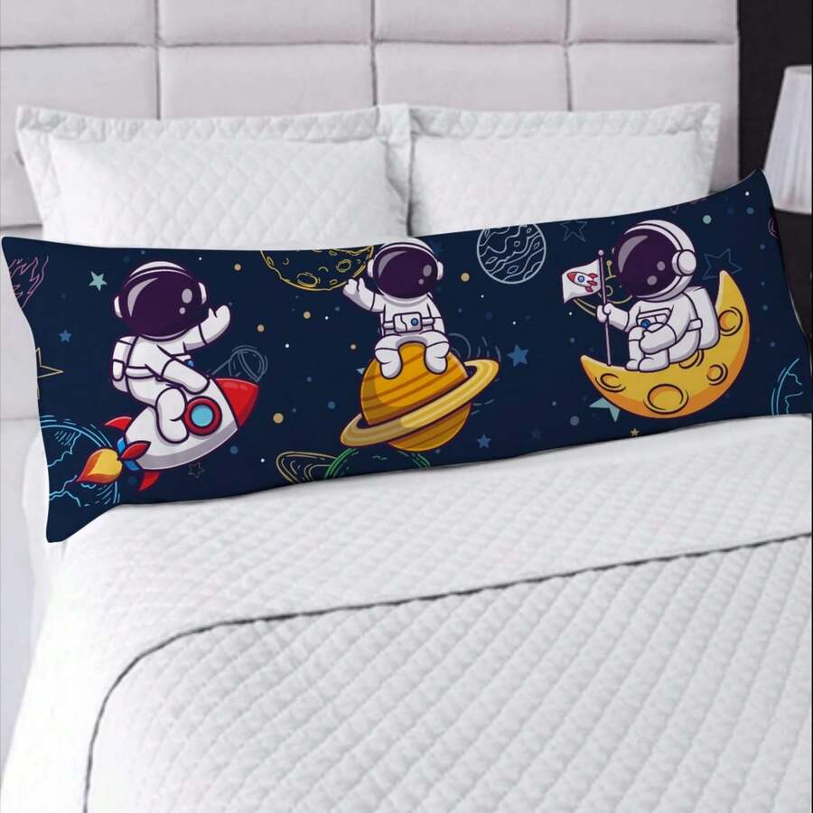 Capa De Travesseiro De Corpo Fronha Xuxão Ziper 1.25x0.45cm Gamer Astronauta Quarto Decoração Menino