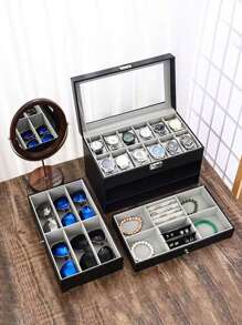 1pc 6/10/12 Slot 2-Layer Or 3-Layer Watch Box With Lock, For Storing Jewelry And Glasses, Suitable For Back To School