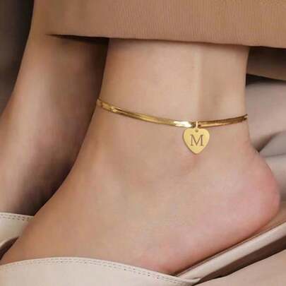 Chaîne de cheville en acier inoxydable de la lettre A à Z pour femme, bijou cadeau
