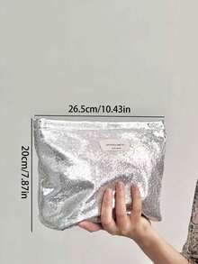 1 件装，便携，闪亮，亮片化妆包，银色，大容量，防水，化妆品收纳包，洗漱包，手拿包，圣诞礼物，旅行，派对，节日，零钱包，晚装包，化妆包，适用于圣诞装饰，舞会，时尚 - 彩色 - 查看 2