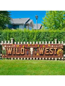 1 件西部牛仔派对横幅，多用途户外装饰旗，适合西部主题活动和室内装饰、露台、阳台、花园庆典，无需电力
