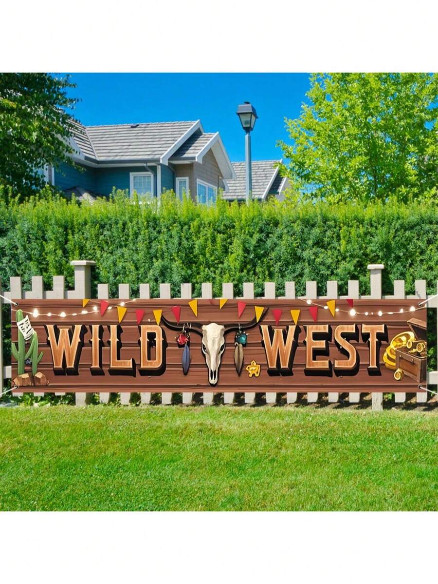 1 件西部牛仔派对横幅，多用途户外装饰旗，适合西部主题活动和室内装饰、露台、阳台、花园庆典，无需电力