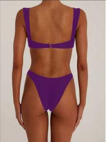 Women's Solid Color Metal Decor Sexy Bikini Swimwear Set, Summer Beach - Dark Purple - View 2