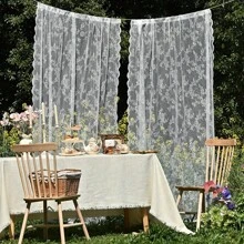 2pcs White Lace Sheer Curtains - Elegant Semi-Transparent Embroidered Tulle Drapes With Floral Patterns, Lightweight 100% Polyester, Rod Pocket Design For Indoor/Outdoor Use, Romantic Cottage Core Style For Wedding, Bedroom, Living Room, Or Patio Decor, Curtains For Living Room